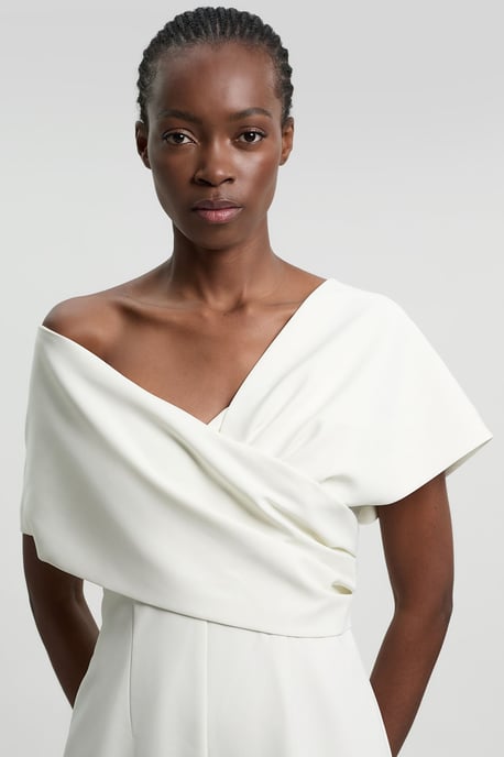 Compact Viscose Stretch Tailored Off Shoulder Jumpsuit - Image 4