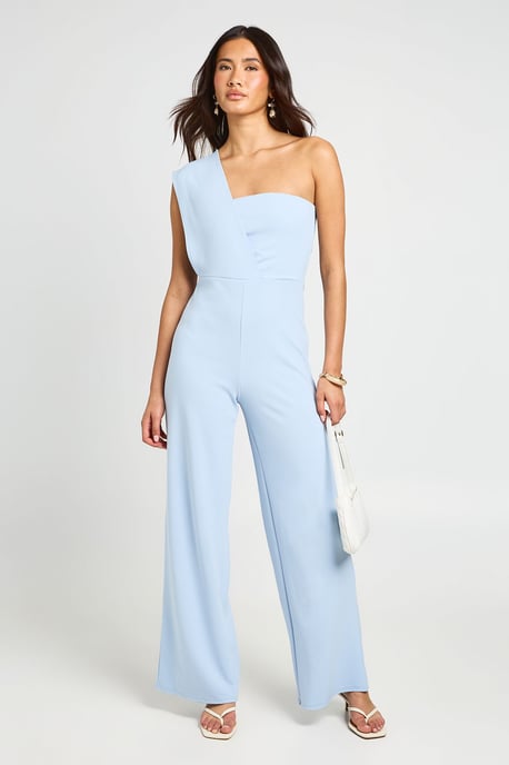 One Shoulder Drape Detail Straight Leg Jumpsuit - Image 1
