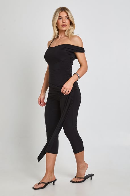Slinky Asymmetric Neck Capri Jumpsuit - Image 3