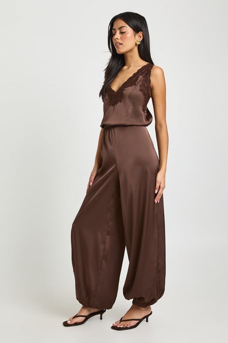 Satin Lace Trim Hareem Trouser Jumpsuit - Image 3