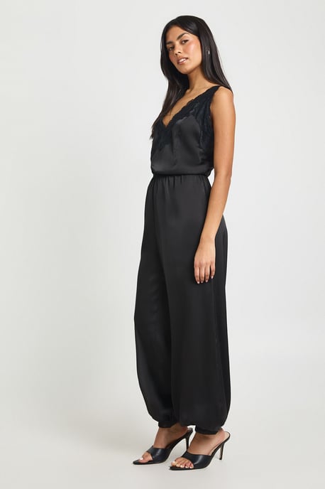 Satin Lace Trim Hareem Trouser Jumpsuit - Image 3