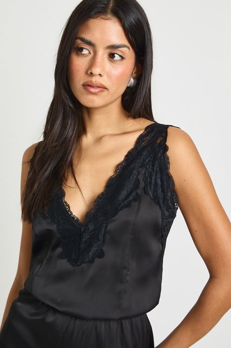 Satin Lace Trim Hareem Trouser Jumpsuit - Image 4