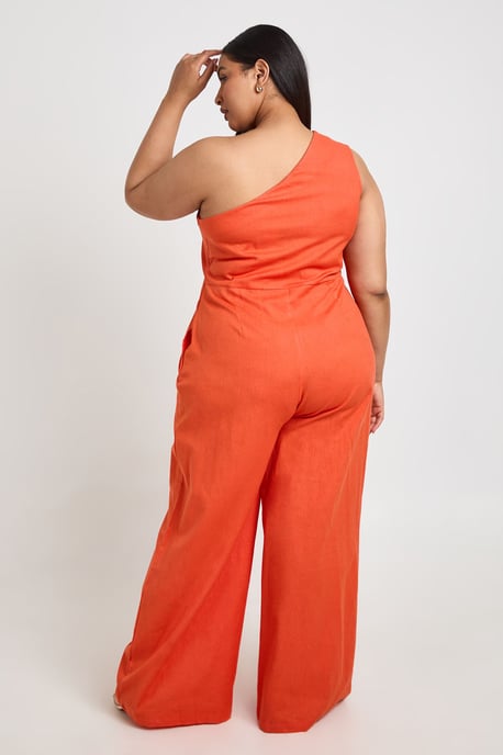 Plus Linen One Shoulder Jumpsuit - Image 2