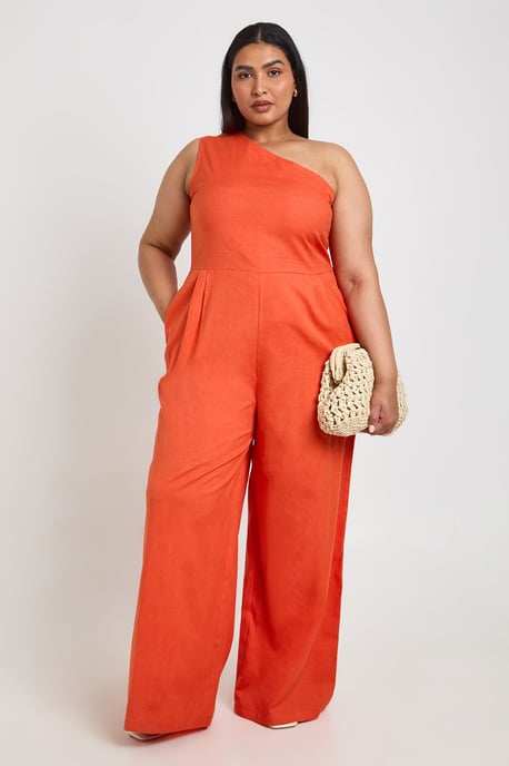 Plus Linen One Shoulder Jumpsuit - Image 3