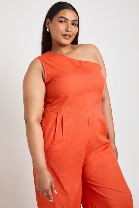 Plus Linen One Shoulder Jumpsuit - Image 4