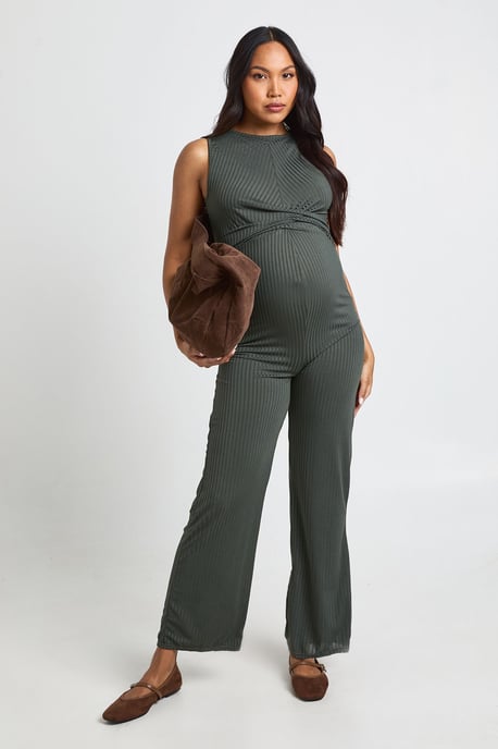 Maternity Rib Sleeveless Knot Detail Lounge Jumpsuit - Image 3