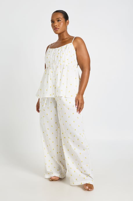 Plus Waffle Lemon Print Babydoll Pyjama Top - Image 1