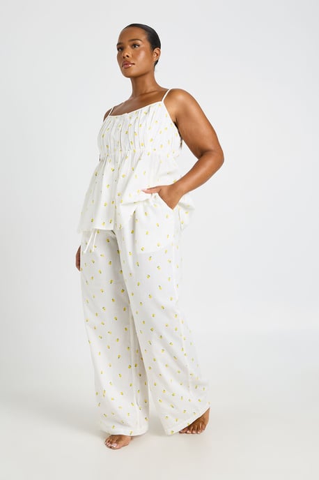Plus Waffle Lemon Print Babydoll Pyjama Top - Image 3