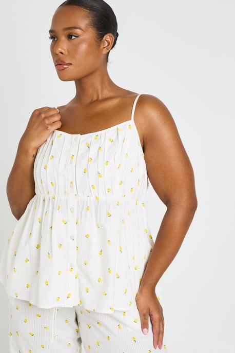 Plus Waffle Lemon Print Babydoll Pyjama Top - Image 4
