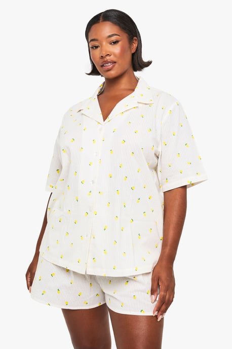 Plus Lemon Print Waffle Shirt PJ Top - Image 1