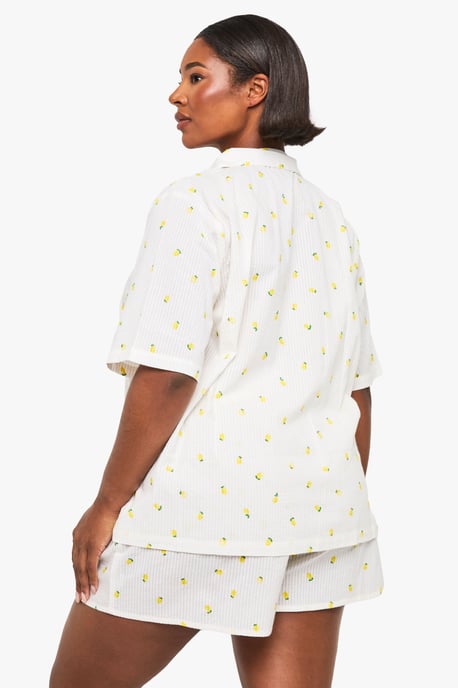 Plus Lemon Print Waffle Shirt PJ Top - Image 2
