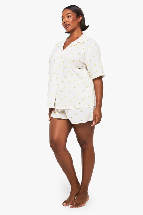 Plus Lemon Print Waffle Shirt PJ Top - Image 3