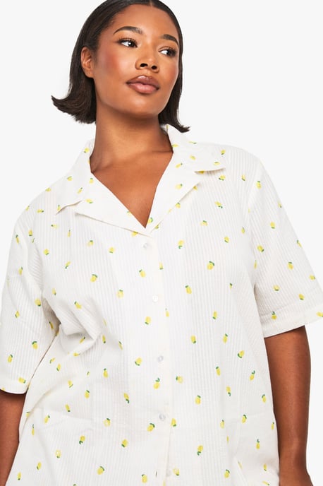 Plus Lemon Print Waffle Shirt PJ Top - Image 4