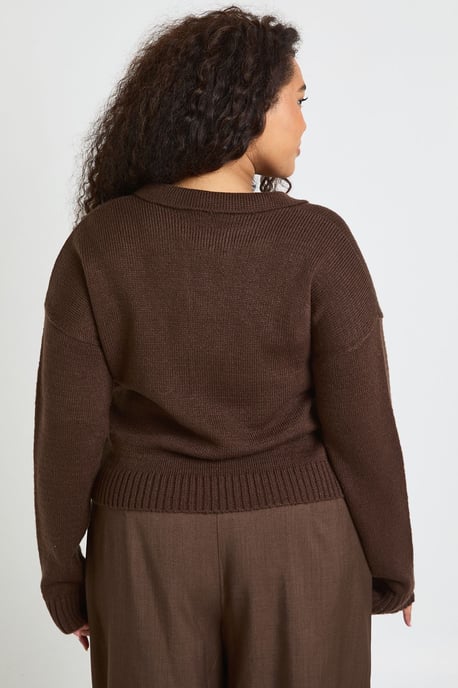 Plus Collared V Neck Knit Top - Image 2