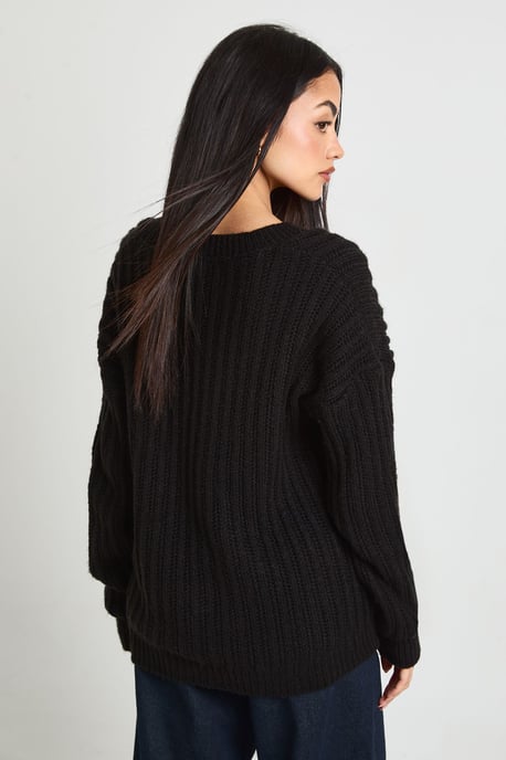 Lace Insert V Neck Rib Knit Jumper - Image 2