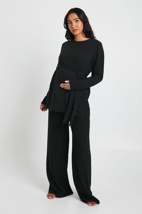 Maternity Tie Waist Detail Crew Neck Lounge Set - Image 1