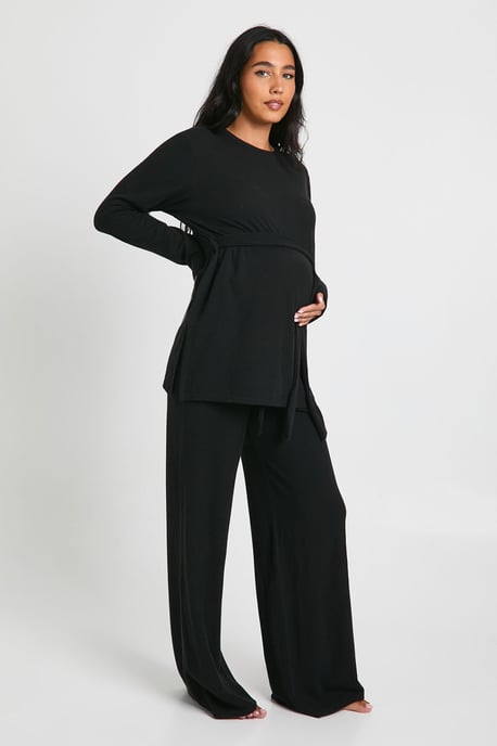 Maternity Tie Waist Detail Crew Neck Lounge Set - Image 3