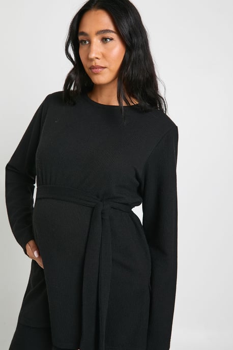 Maternity Tie Waist Detail Crew Neck Lounge Set - Image 4