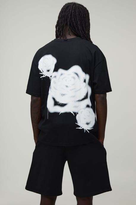 Oversized Graffiti Spray Rose T-shirt & Short Set - Image 1