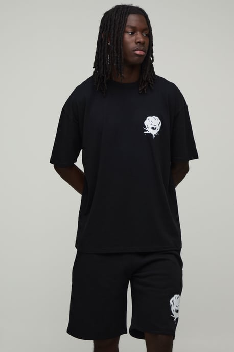 Oversized Graffiti Spray Rose T-shirt & Short Set - Image 3