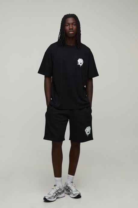 Oversized Graffiti Spray Rose T-shirt & Short Set - Image 4