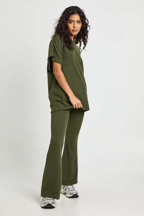 Two Tone Rib Flared Legging & Top Co Ord - Image 3