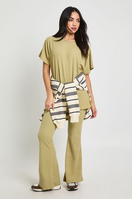 Two Tone Rib Flared Legging & Top Co Ord - Image 3