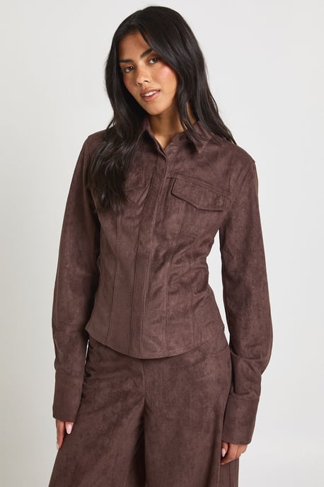 Faux Suede Cinched Shirt - Image 1