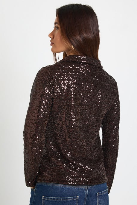 Sequin Oversized Button Through Shirt - Image 2