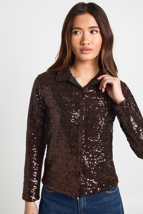 Sequin Oversized Button Through Shirt - Image 3