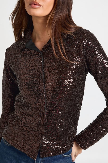 Sequin Oversized Button Through Shirt - Image 4