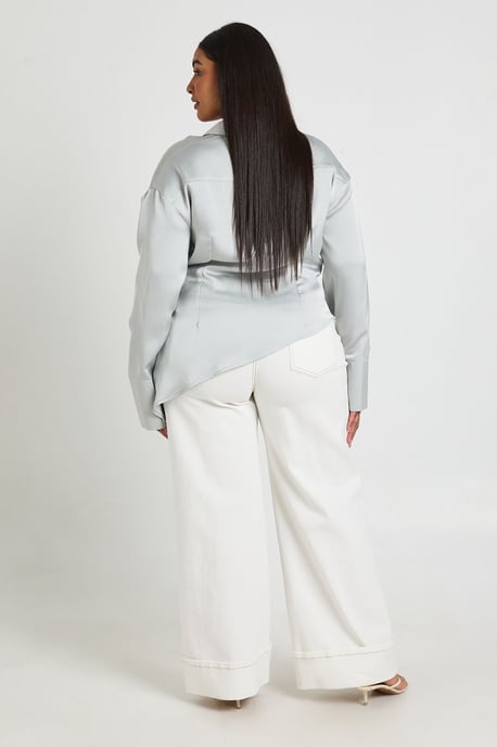 Plus Satin Cowl Neck Shirt - Image 2