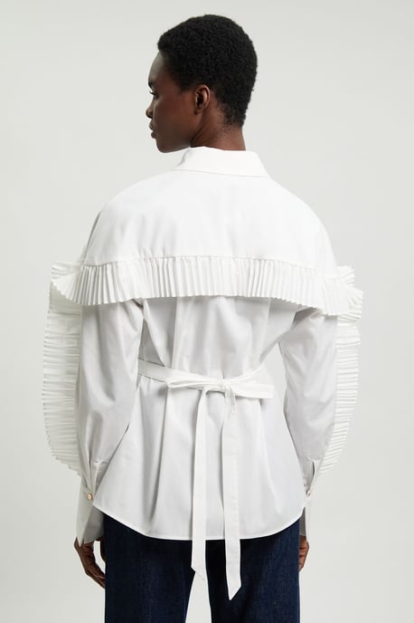 Cotton Poplin Pleat Detail Woven Shirt - Image 3