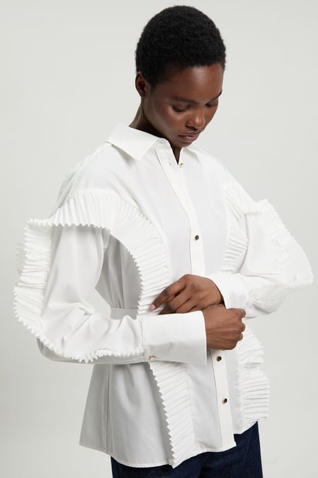 Cotton Poplin Pleat Detail Woven Shirt - Image 4