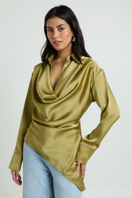 Satin Cowl Neck Shirt - Image 1