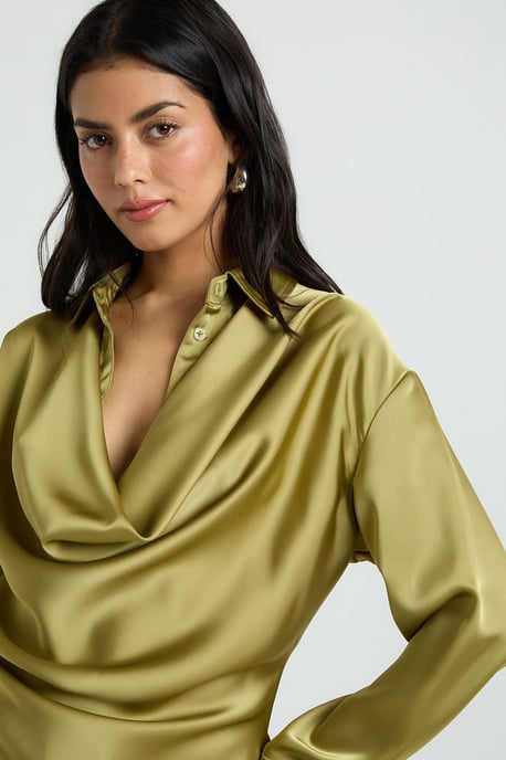 Satin Cowl Neck Shirt - Image 4
