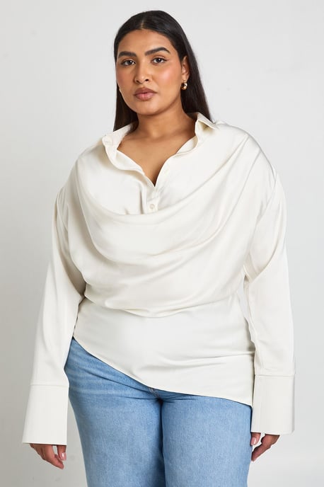 Plus Satin Cowl Neck Shirt - Image 3