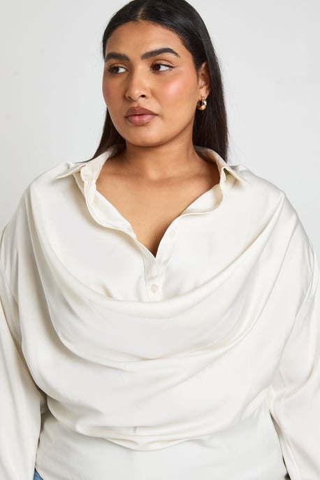 Plus Satin Cowl Neck Shirt - Image 4