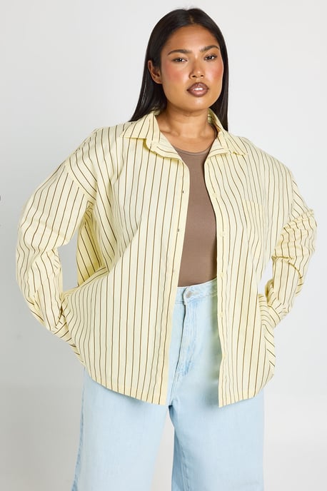 Plus Stripe Cotton Oversized Shirt - Image 1
