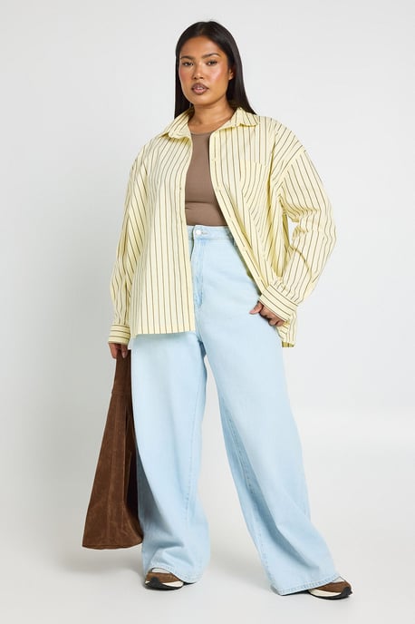 Plus Stripe Cotton Oversized Shirt - Image 3