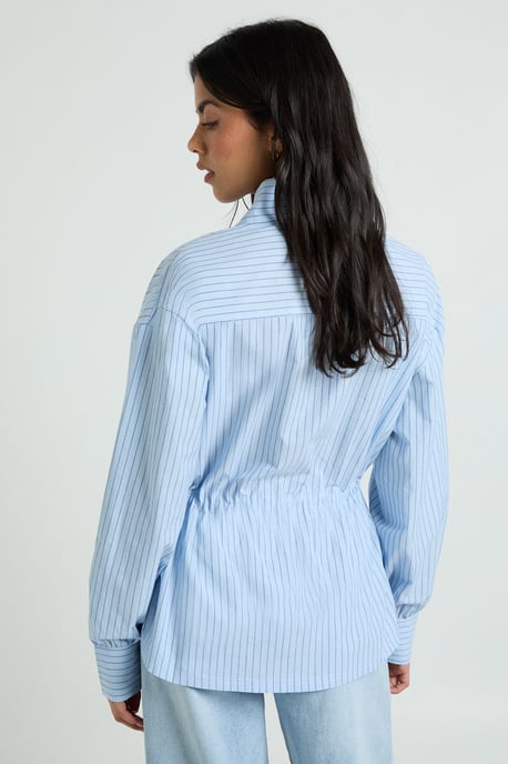 Stripe Cinched Waist Funnel Neck Shirt - Image 2