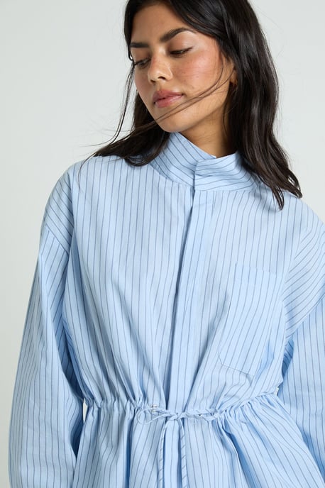 Stripe Cinched Waist Funnel Neck Shirt - Image 4