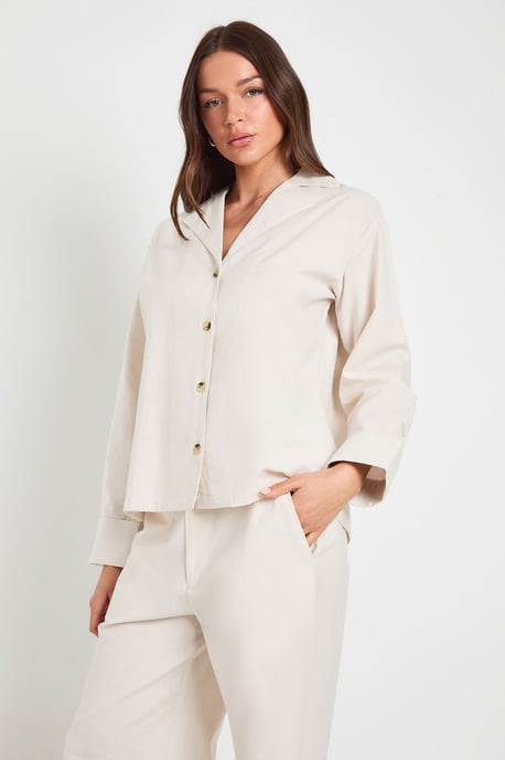 Linen Mix Relaxed Fit Long Sleeve Shirt - Image 1