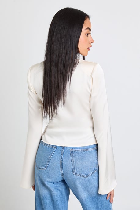 Long Sleeve Satin Cowl Neck Top - Image 2