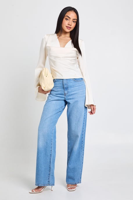 Long Sleeve Satin Cowl Neck Top - Image 3