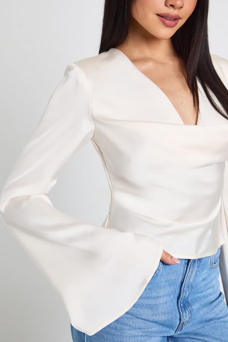 Long Sleeve Satin Cowl Neck Top - Image 4