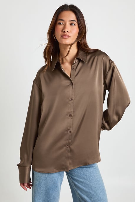 Satin Button Down Shirt - Image 1