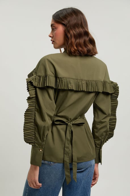 Cotton Poplin Pleat Detail Woven Shirt - Image 2