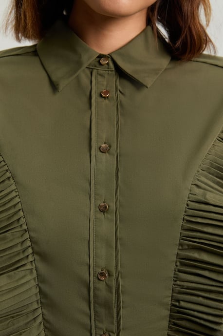 Cotton Poplin Pleat Detail Woven Shirt - Image 3