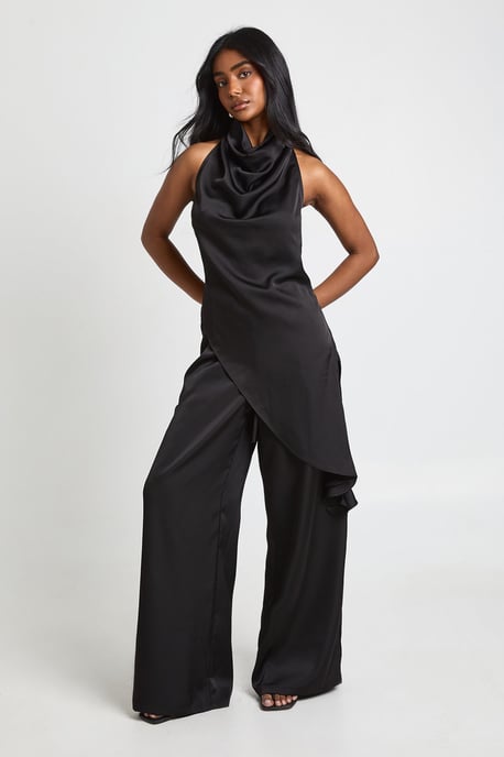 Satin Cowl Neck Asym Hem Top - Image 3